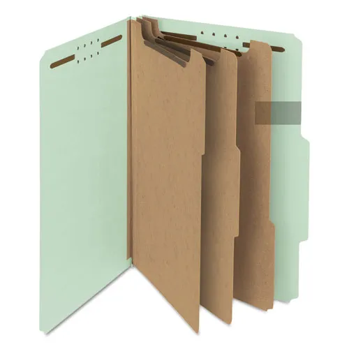 100% Recycled Pressboard Classification Folders, 3 Dividers, Legal Size, Gray-green, 10-box