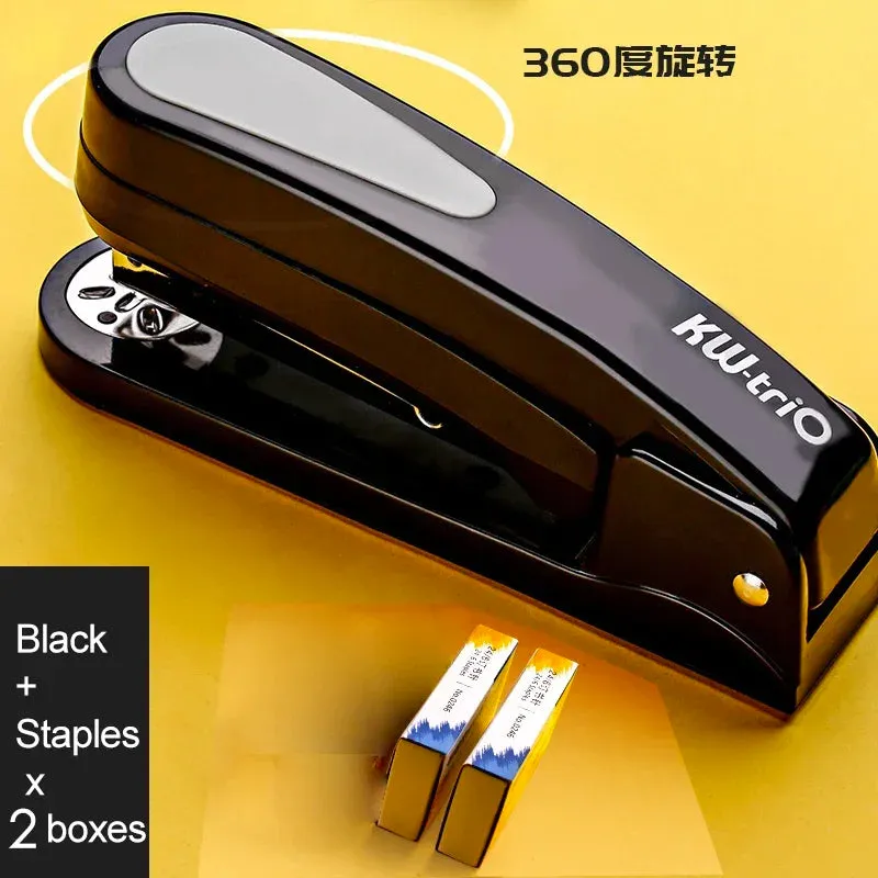 360 Rotatable Heavy Duty Stapler Use 24/6 Staples Effortless Long Stapler School Paper Staplers Office Bookbinding Supplies