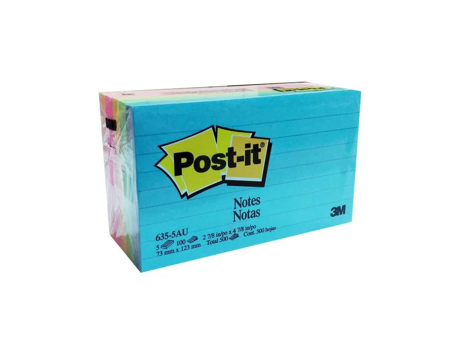 3M Post-It Notes Lined Ultra Colors 635-5AU 3inx5in 5pads/pack