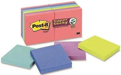 3M Super Sticky Notes 3 X 3 Five Ultra Colors 12 90-Sheet Pads/Pack