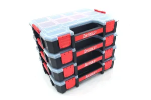 4 Pack Medium 14 Compartment Portable Small Parts Organizers 12-5/8" x 10-3/8" x 2-1/2" Four Latches with Removable Dividers