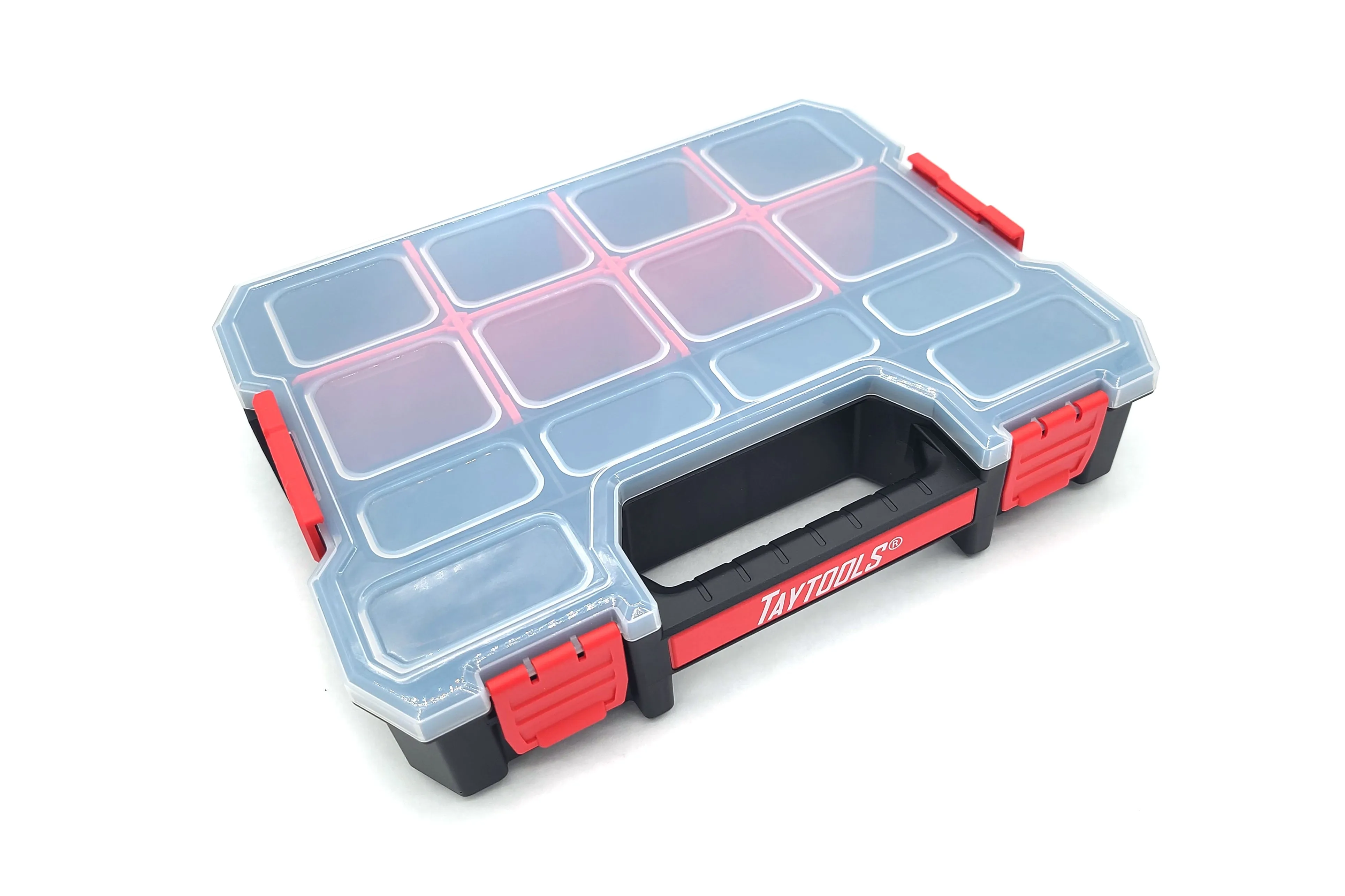 4 Pack Medium 14 Compartment Portable Small Parts Organizers 12-5/8" x 10-3/8" x 2-1/2" Four Latches with Removable Dividers