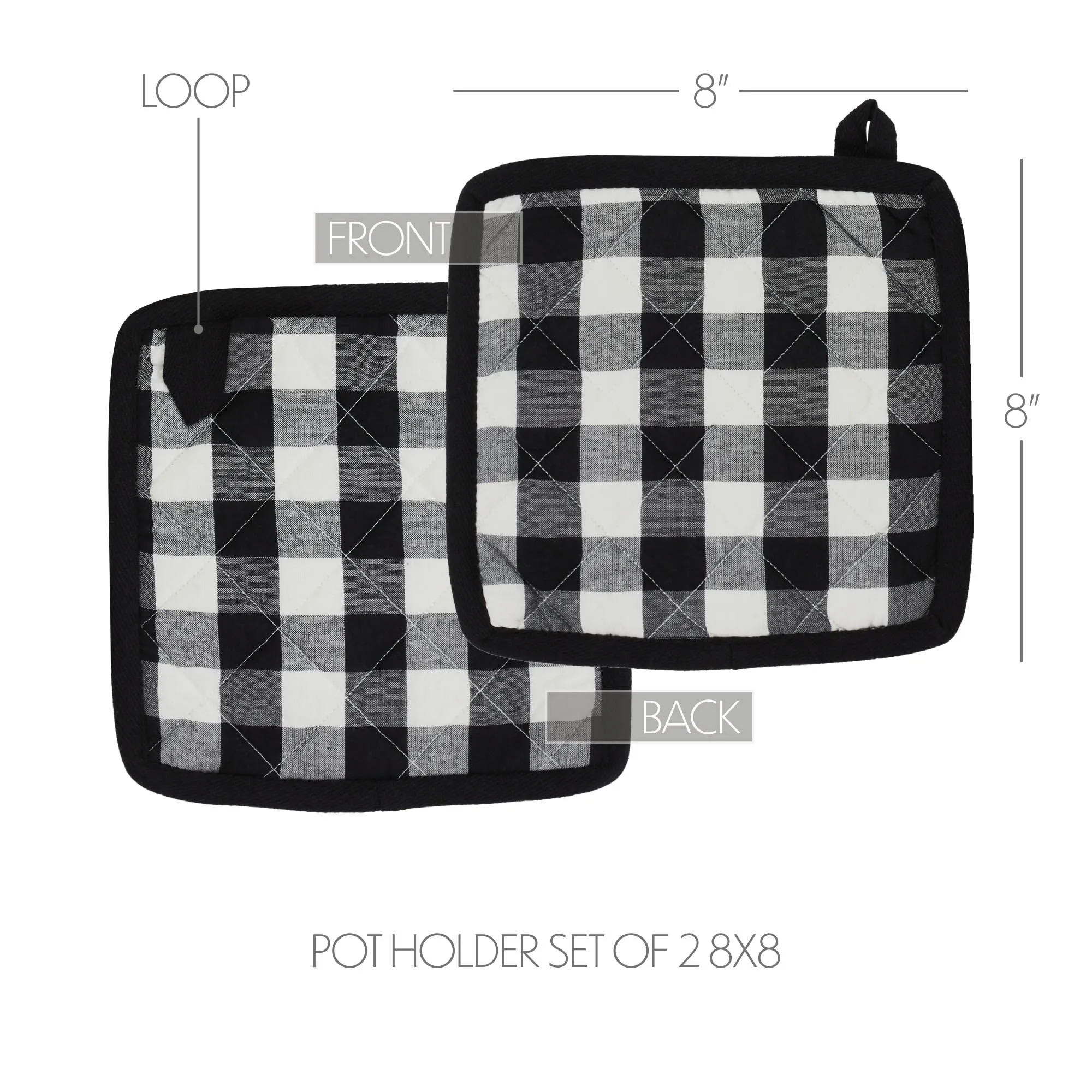 Annie Buffalo Check Black Pot Holder Set of 2 8x8