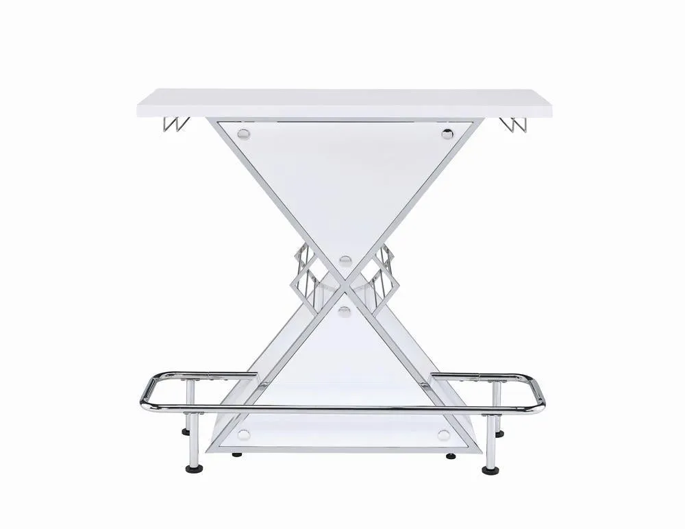 Atoka X-shaped Bar Unit with Wine Bottle Storage Glossy White