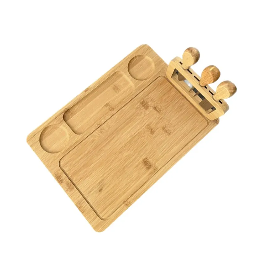 Bamboo Cheese Board Set with Stainless Steel Knives