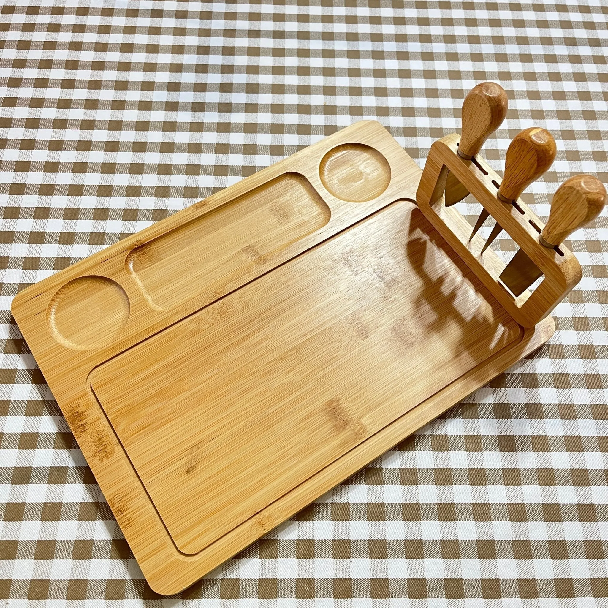 Bamboo Cheese Board Set with Stainless Steel Knives