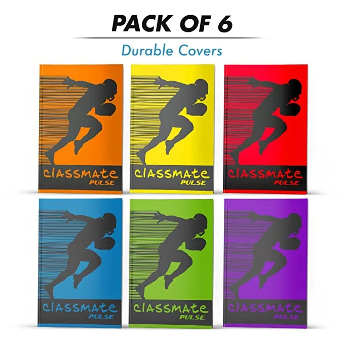 Classmate Pulse PP Cover Long books, A4 Plain-Pack of 6