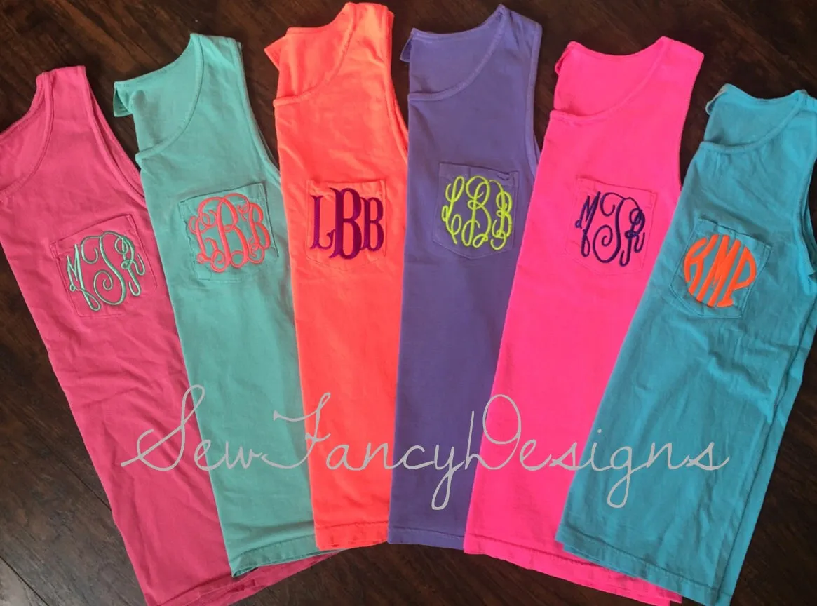 Comfort Colors Monogrammed Pocket Tank - Tank Top