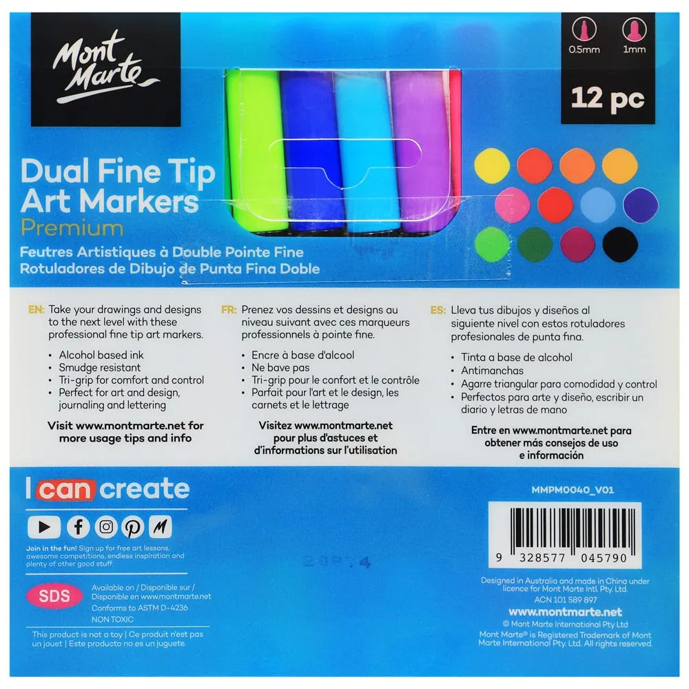 Dual Fine Tip Alcohol Art Markers Premium 12pc