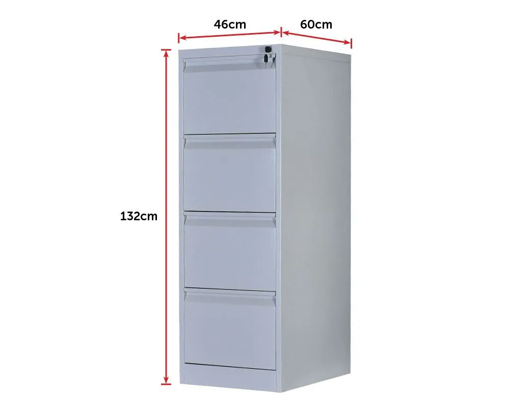 Durable 4-Drawer Office Filing Cabinet - Grey with Lock