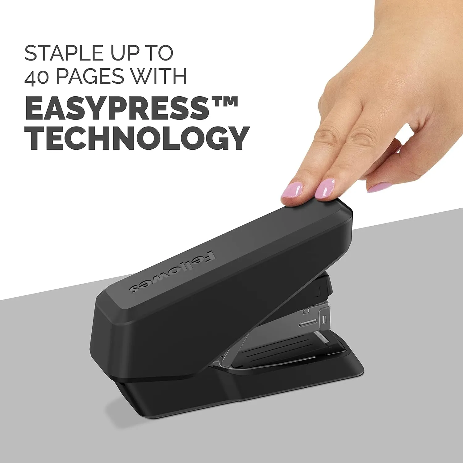 Fellowes LX860 Easypress Half Strip One Touch Desk Stapler, 40 Sheet Capacity - Black