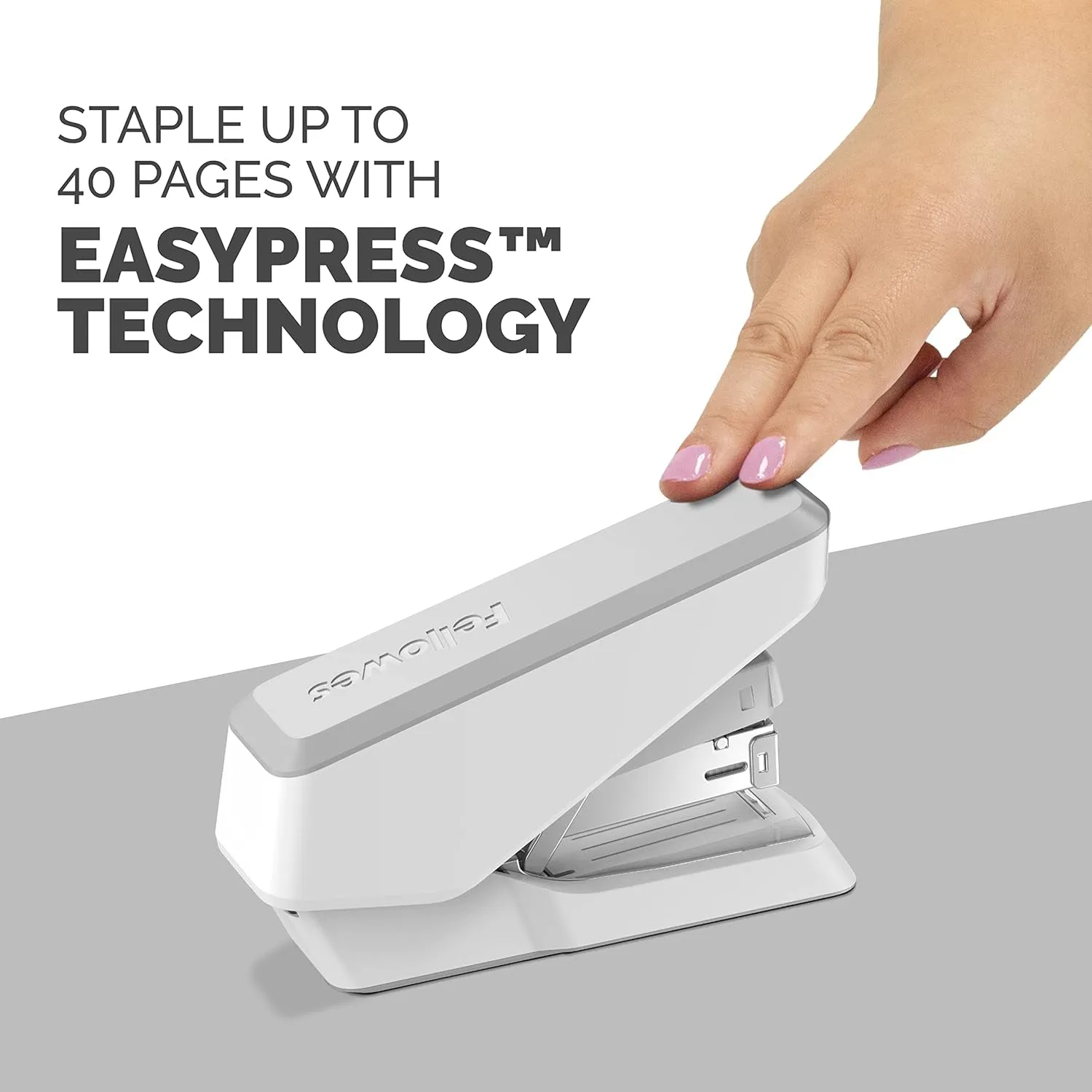 Fellowes LX860 Easypress Half Strip One Touch Desk Stapler, 40 Sheet Capacity - White