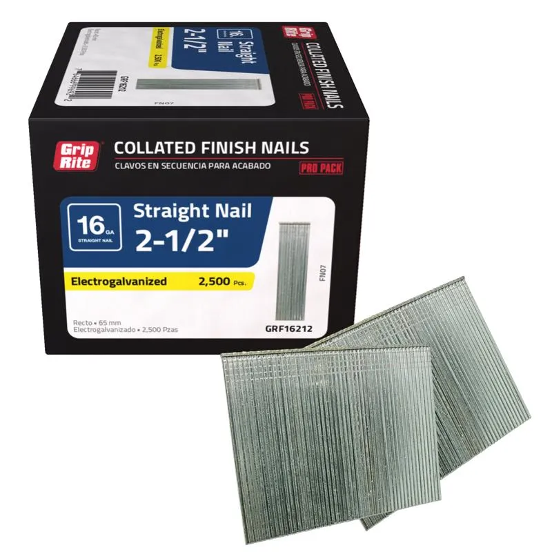 Grip-Rite 2-1/2 in. L X 16 Ga. Straight Strip Electro Galvanized Finish Nails 2500 pk