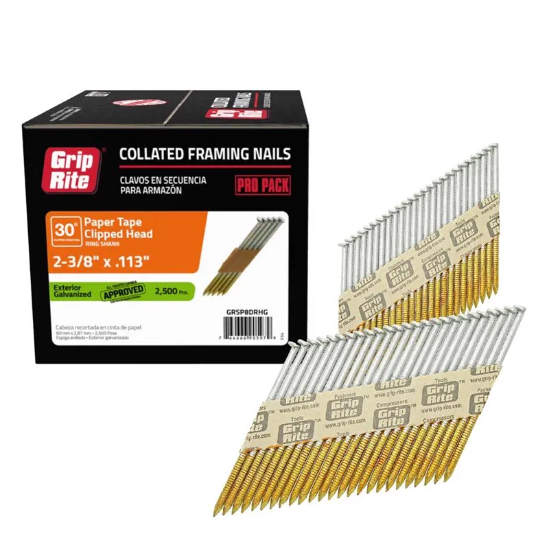 Grip-Rite 2-3/8 in. L Angled Strip Hot-Dip Galvanized Framing Nails 33 deg 2500 pk