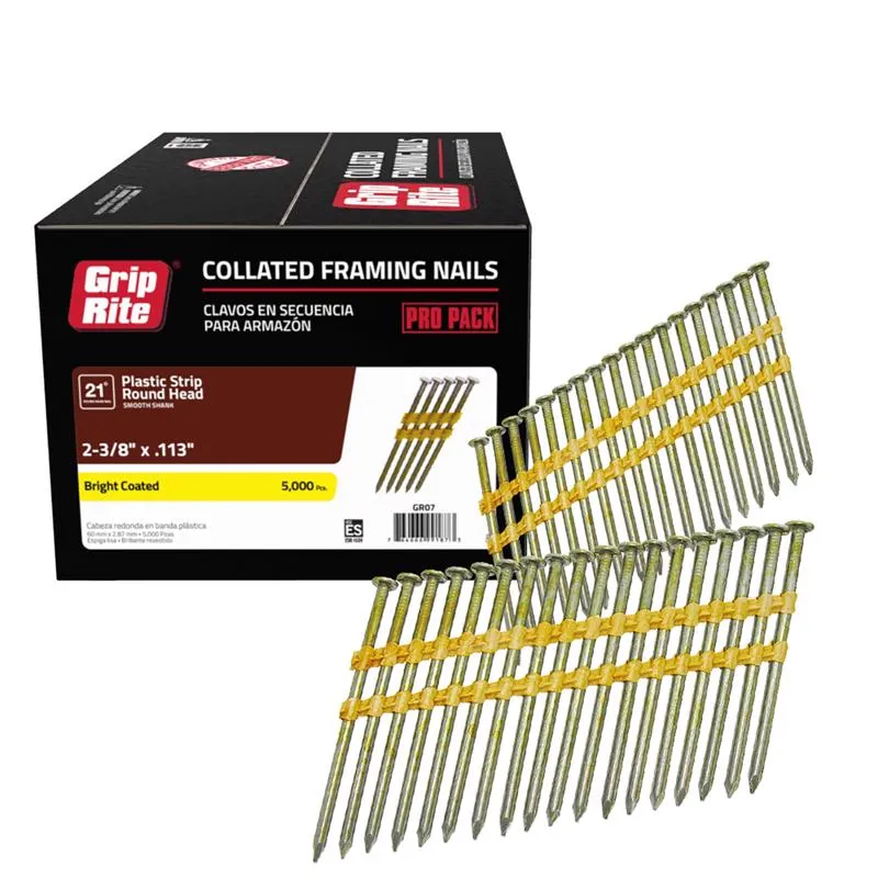 Grip-Rite 2-3/8 in. L X 12 Ga. Angled Strip Bright Framing Nails 21 deg 5000 pk