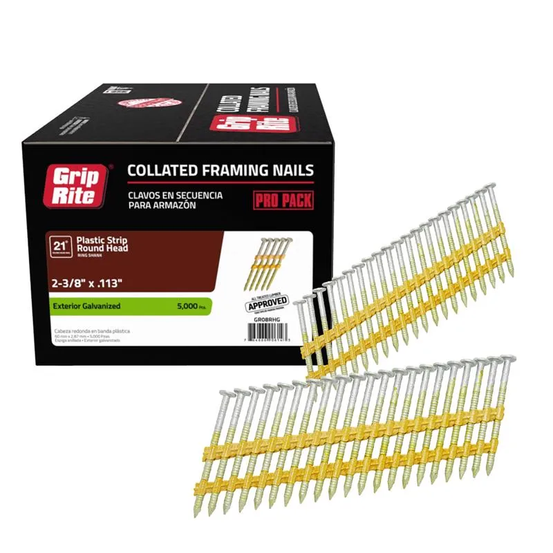 Grip-Rite 2-3/8 in. L X 12 Ga. Angled Strip Hot-Dip Galvanized Framing Nails 21 deg 5000 pk