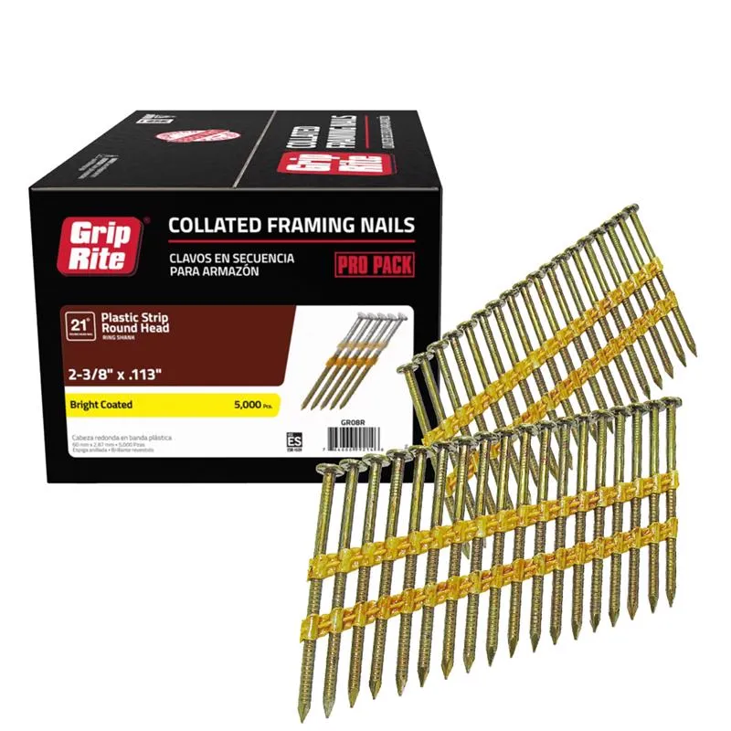 Grip-Rite 2-3/8 in. L X 12 Ga. Plastic Strip Brite Framing Nails 21 deg 5000 pk