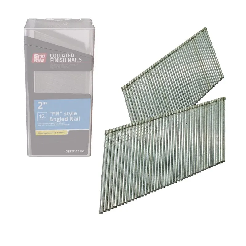 Grip-Rite Electro Galvanized Finish Nails, 2 in. Length, 15 Gauge, Angled Strip, Pack of 1000