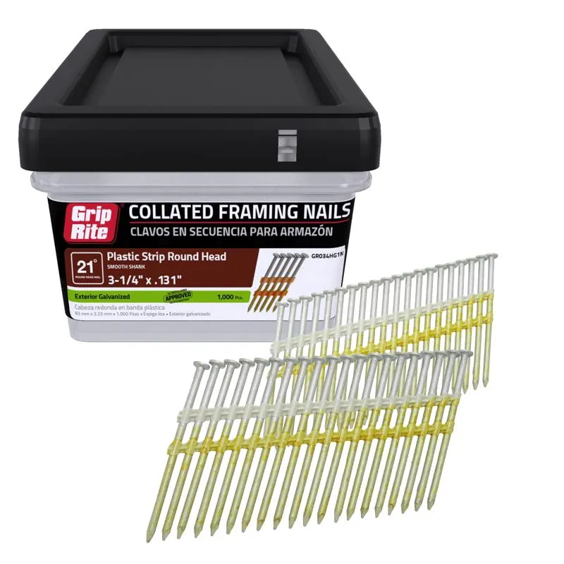 Grip-Rite 3-1/4 in. L X 10 Ga. Angled Strip Hot-Dip Galvanized Framing Nails 21 deg 1000 pk