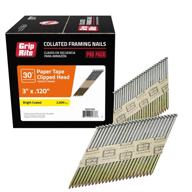 Grip-Rite 3 in. L X 12 Ga. Angled Strip Bright Framing Nails 30 deg 2000 pk