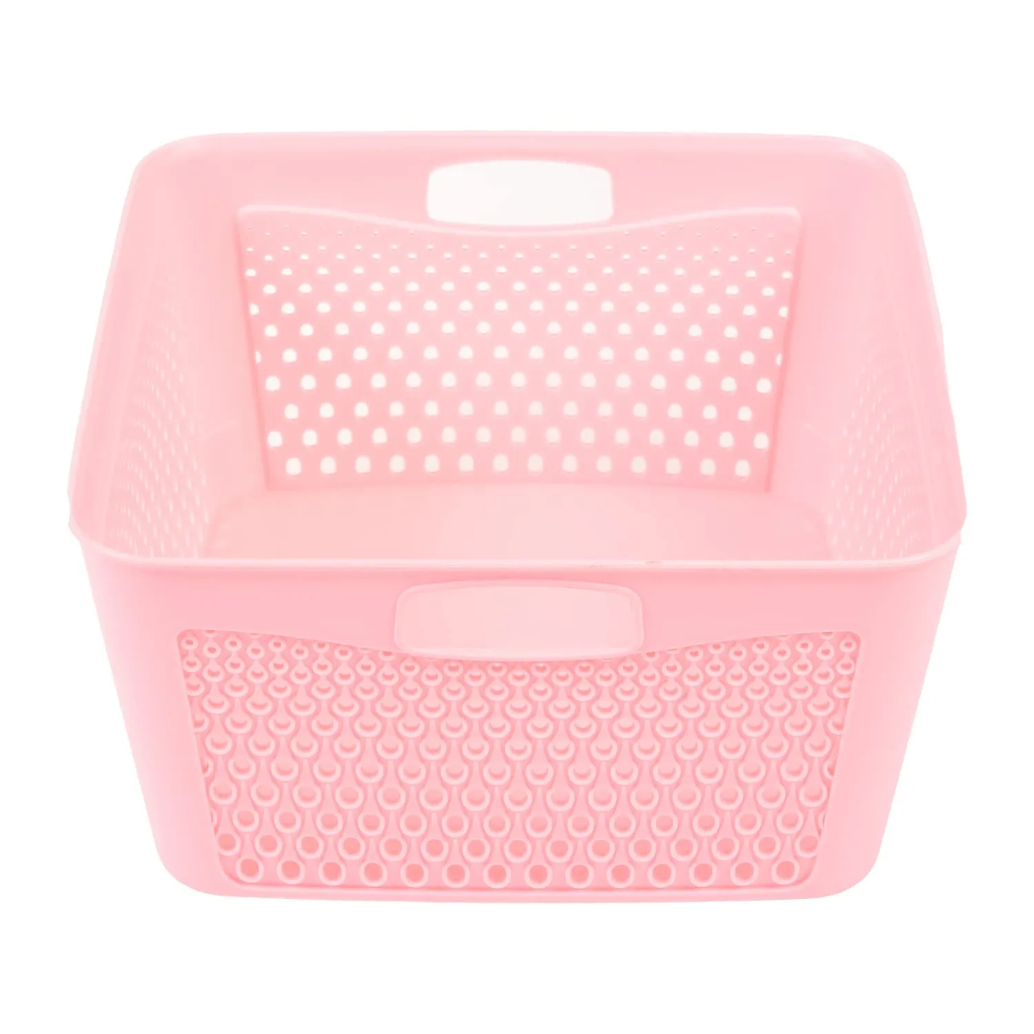 Kuber Industries Netted Design Unbreakable Multipurpose Square Shape Plastic Storage Baskets with lid Small Pack of 3 (Pink)