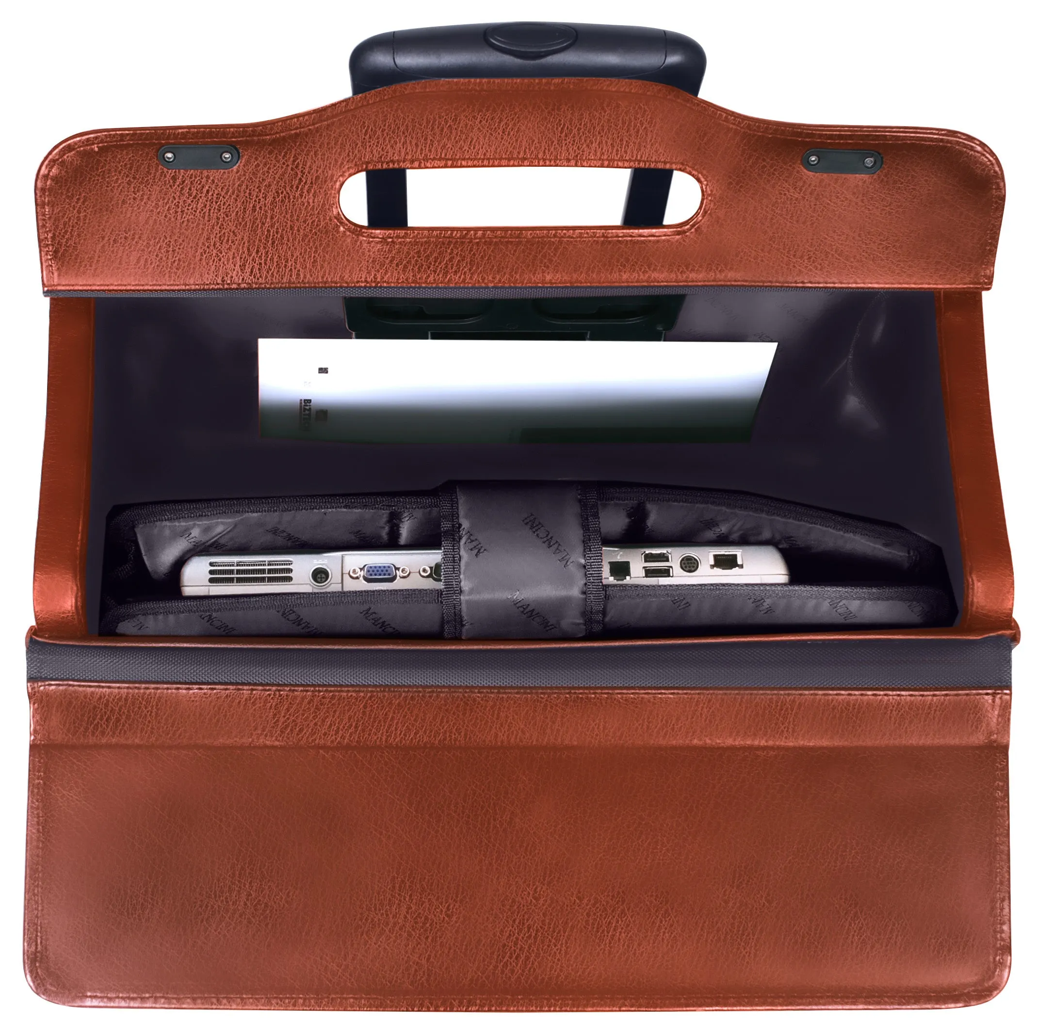 Mancini BUSINESS Collection Deluxe Leather Wheeled Catalog Case