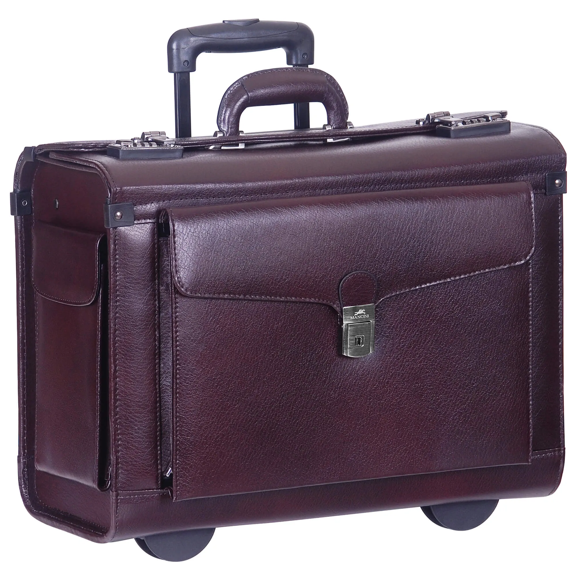 Mancini BUSINESS Collection Deluxe Leather Wheeled Catalog Case