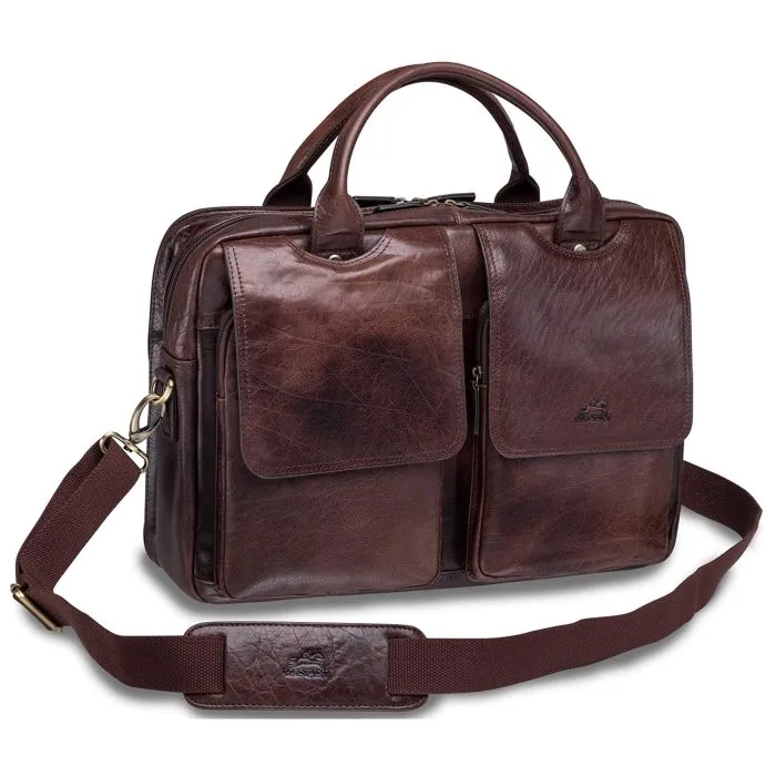 Mancini Leather Briefcase Double Compartment for Laptop/Tablet