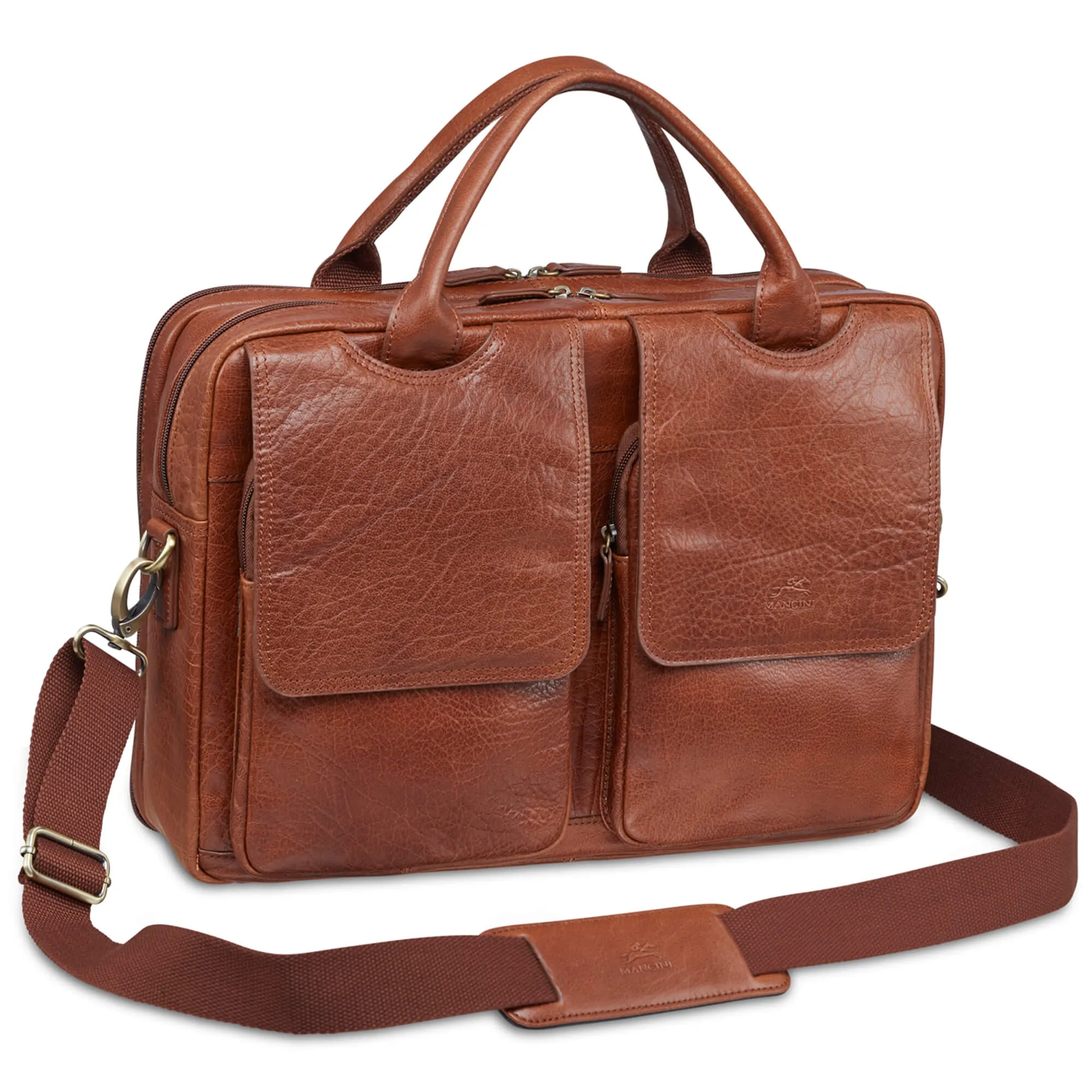 Mancini Leather Briefcase Double Compartment for Laptop/Tablet