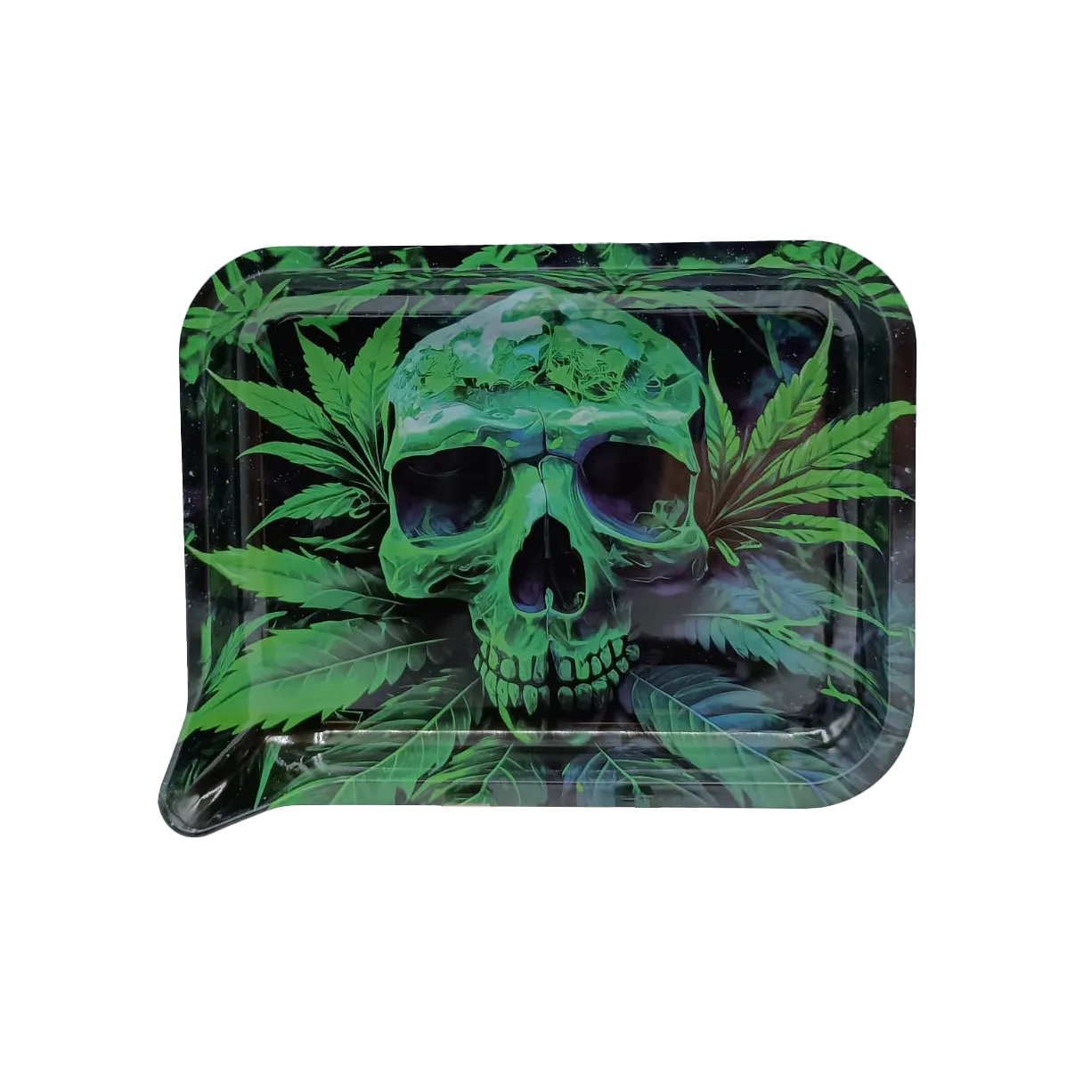 Medium Funnel Rolling Tray With 3D Lids (Green Skull)