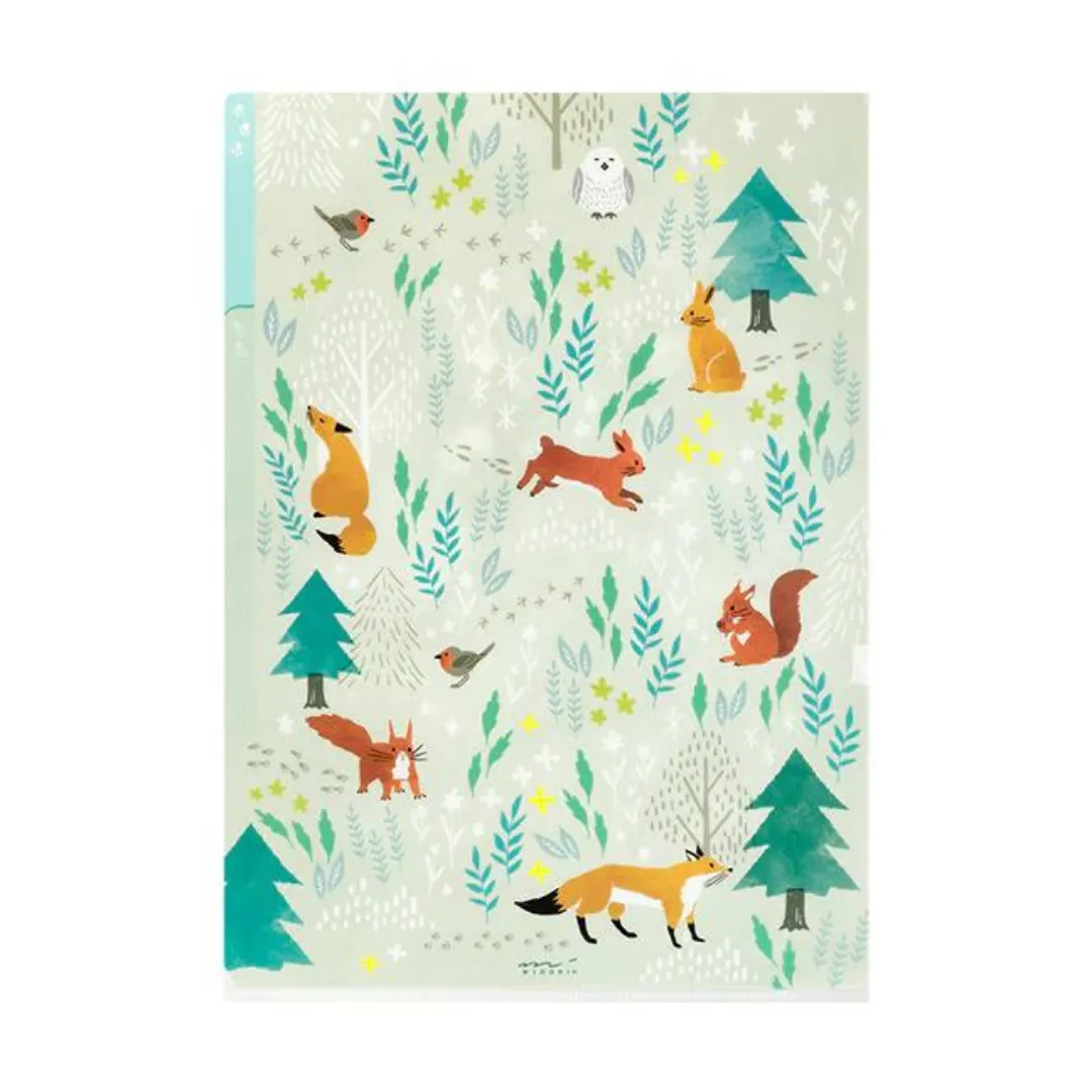 Midori A4 3 Pockets Clear Folder - Nordic Animals