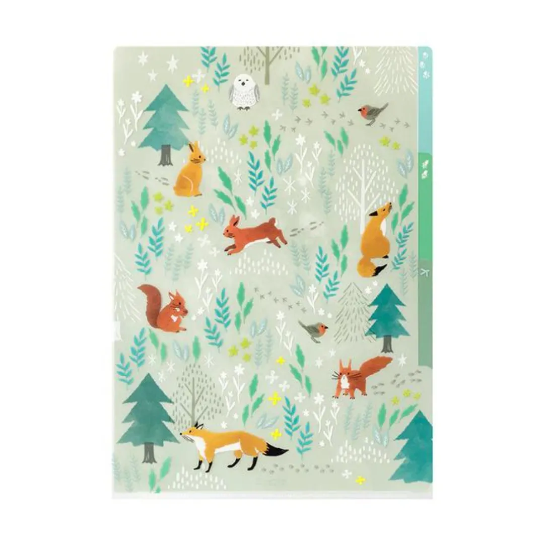 Midori A4 3 Pockets Clear Folder - Nordic Animals