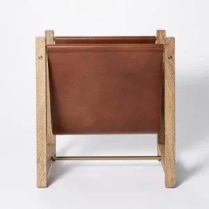 New - Wood and Leather Magazine Holder Natural - Threshold designed with Studio McGee