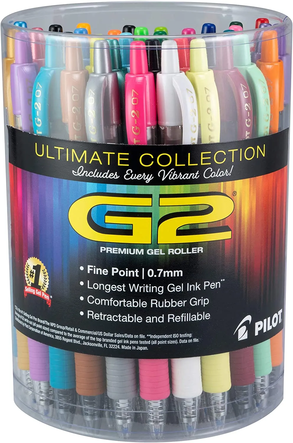 PILOT G2 Premium Refillable & Retractable Rolling Ball Gel Pens, Fine Point, Assorted Color Inks, 10-Pack (31236)