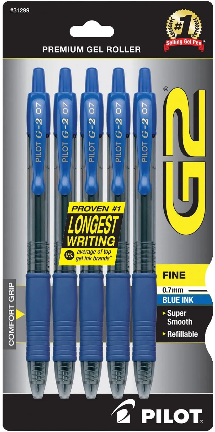 PILOT G2 Premium Refillable & Retractable Rolling Ball Gel Pens, Fine Point, Assorted Color Inks, 10-Pack (31236)