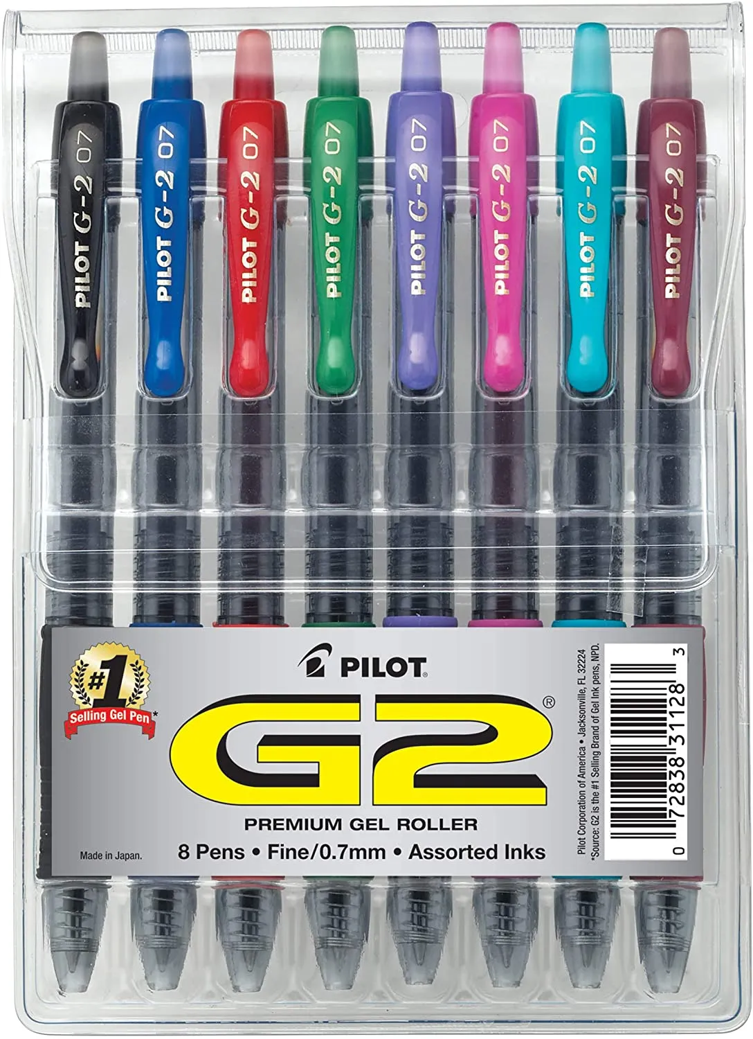 PILOT G2 Premium Refillable & Retractable Rolling Ball Gel Pens, Fine Point, Assorted Color Inks, 10-Pack (31236)