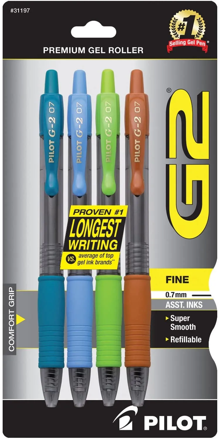 PILOT G2 Premium Refillable & Retractable Rolling Ball Gel Pens, Fine Point, Assorted Color Inks, 10-Pack (31236)