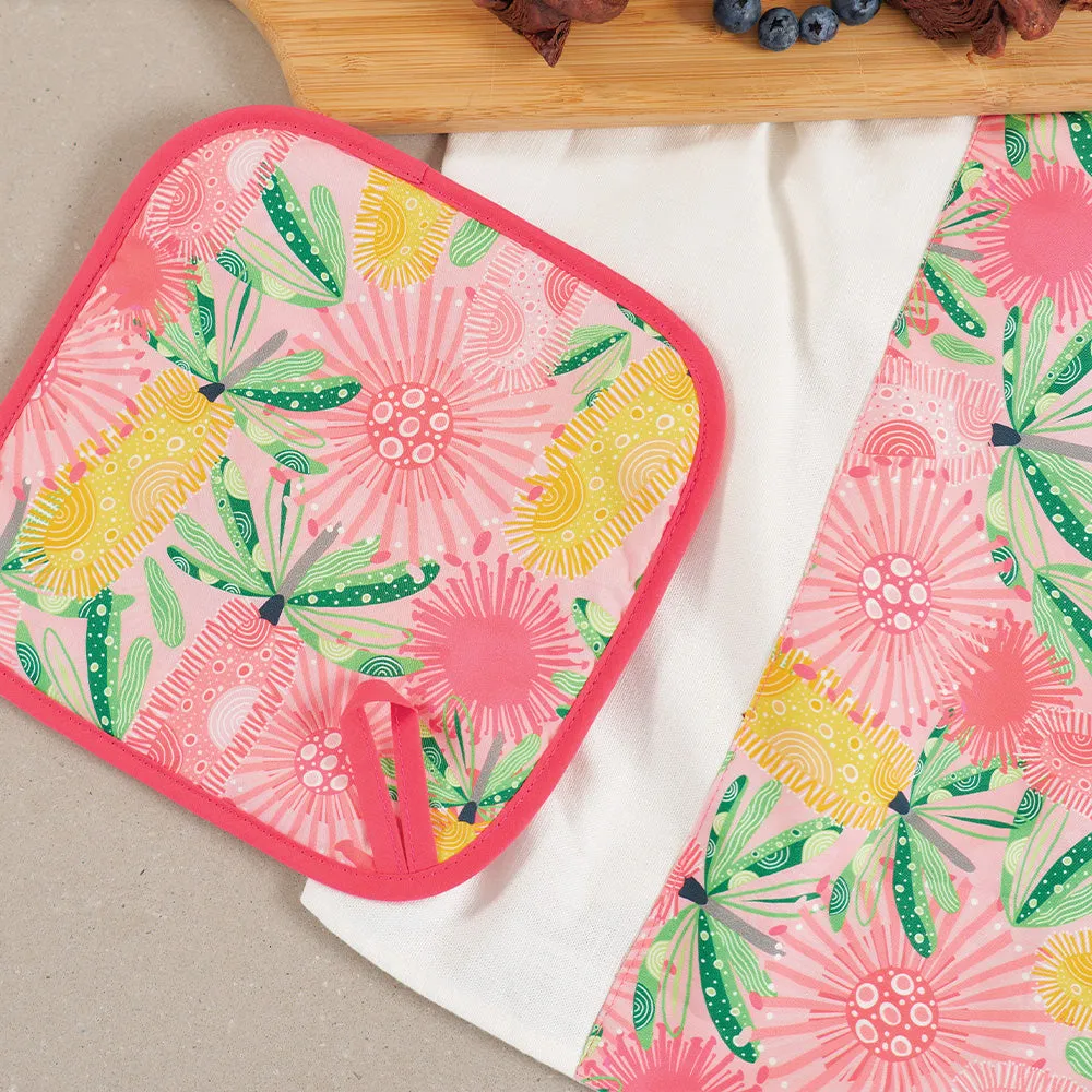 Pot Holder - Cotton -  Pink Banksia