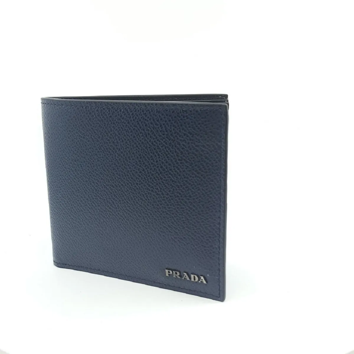 Prada Mens Bifold Vitello Micro Grain Baltico Blue Nero Black Mens Wallet 2MO513