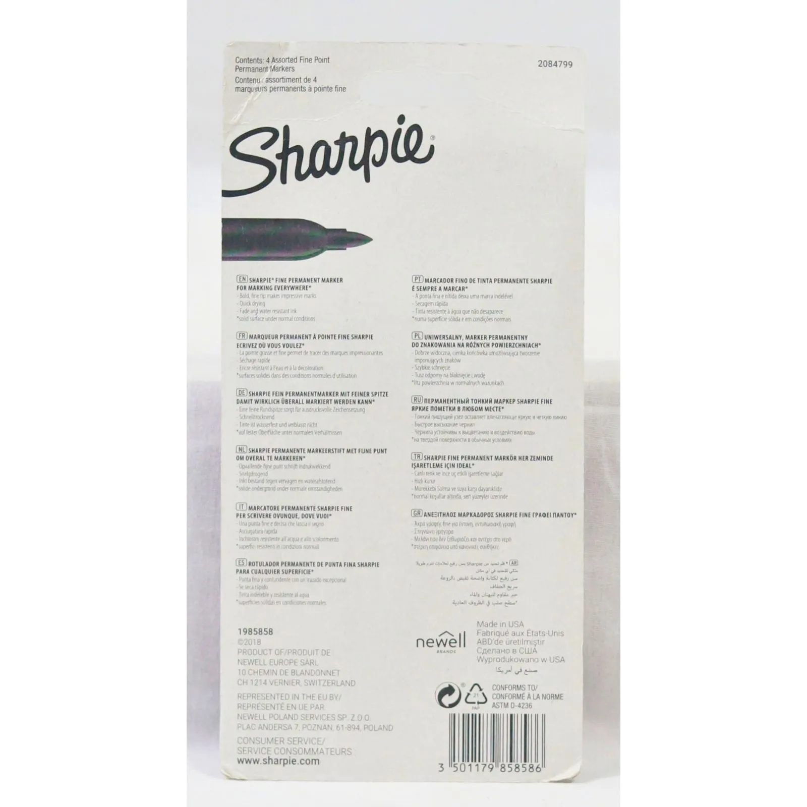 Sharpie - 4 Fine Tip Permanent Markers - Assorted Colours