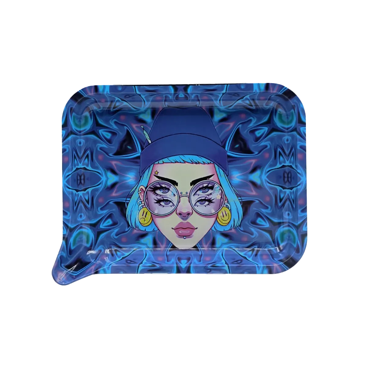 Small 3D Rolling Tray With Magnetic Lid Cover (Blue Hat Trippy)