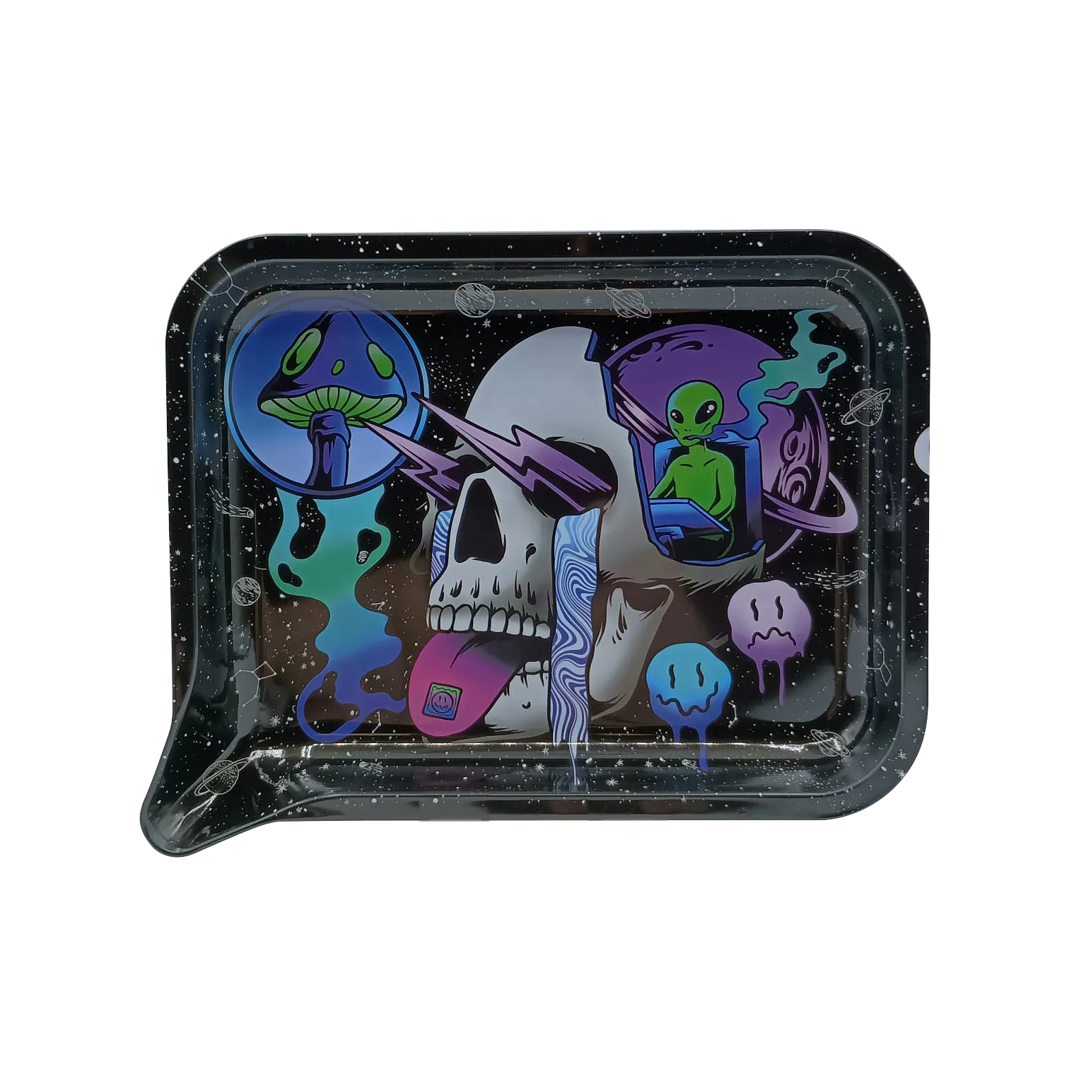 Small 3D Rolling Tray With Magnetic Lid Cover (Trippy Space Skull)