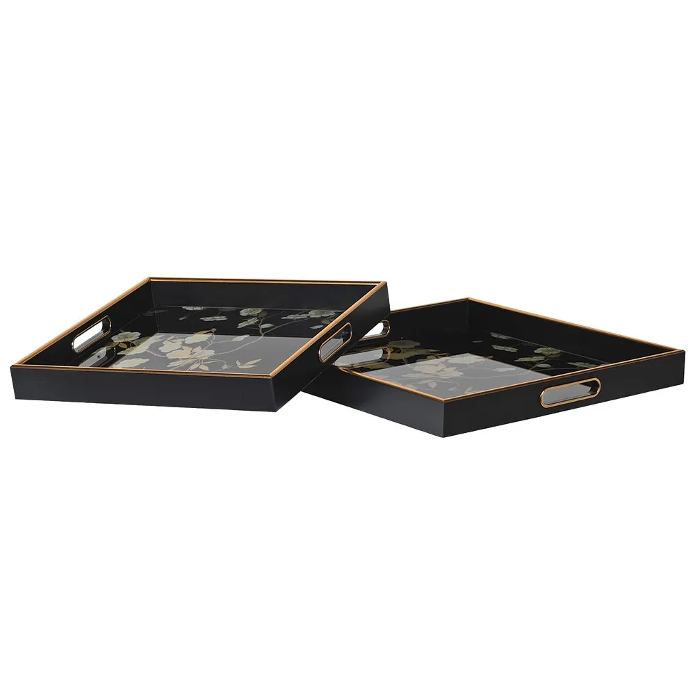 Square Floral Lacquer Trays