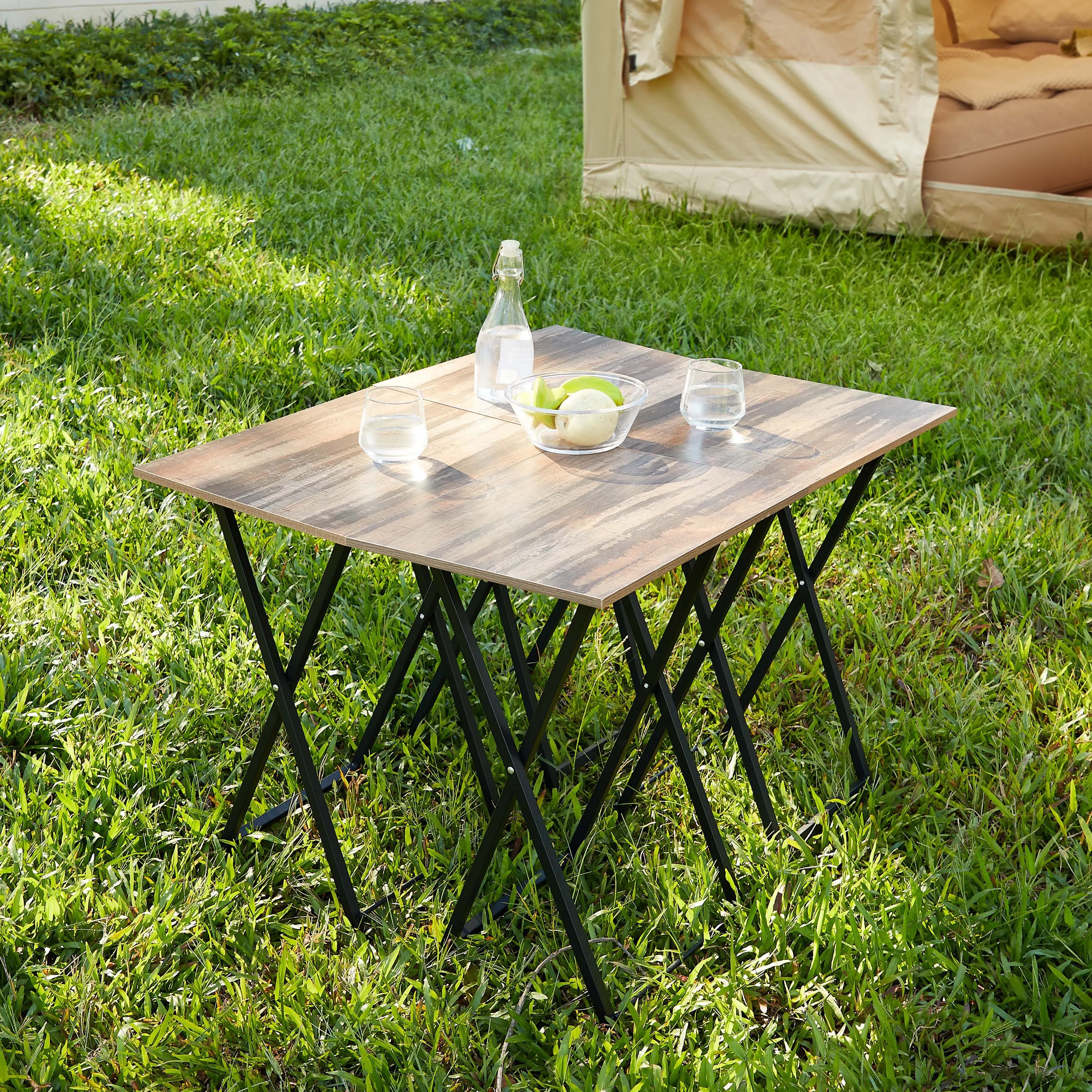 TV Trays For Eating (Set of 4) With Stand, Folding TV / Snack Tray Table Set, Folding TV Dinner Tables For Small Space - Rustic Brown